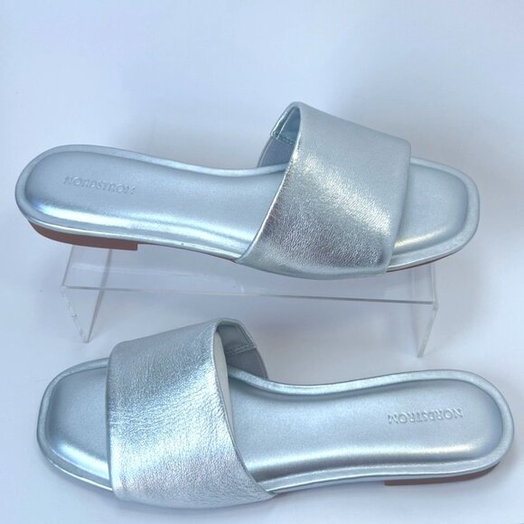 Nordstrom Caryl  Silver Metallic Sandals Women Slides Size 8.5 - Picture 3 of 6